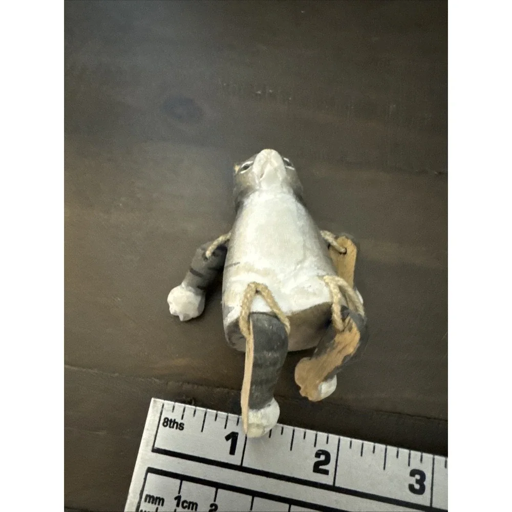 Vintage Wood Grey and White Cat Rope Jointed Legs